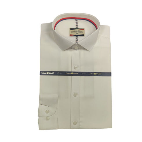 Semi Formal Off White Self Texture Shirt For Men's